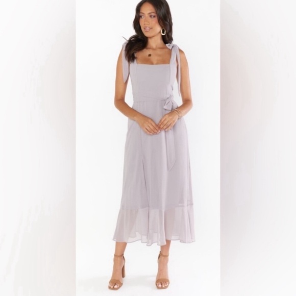 Show Me Your Mumu NWT Claire Chiffon Midi Dress in Dove Gray SIZE SMALL - Picture 6 of 7